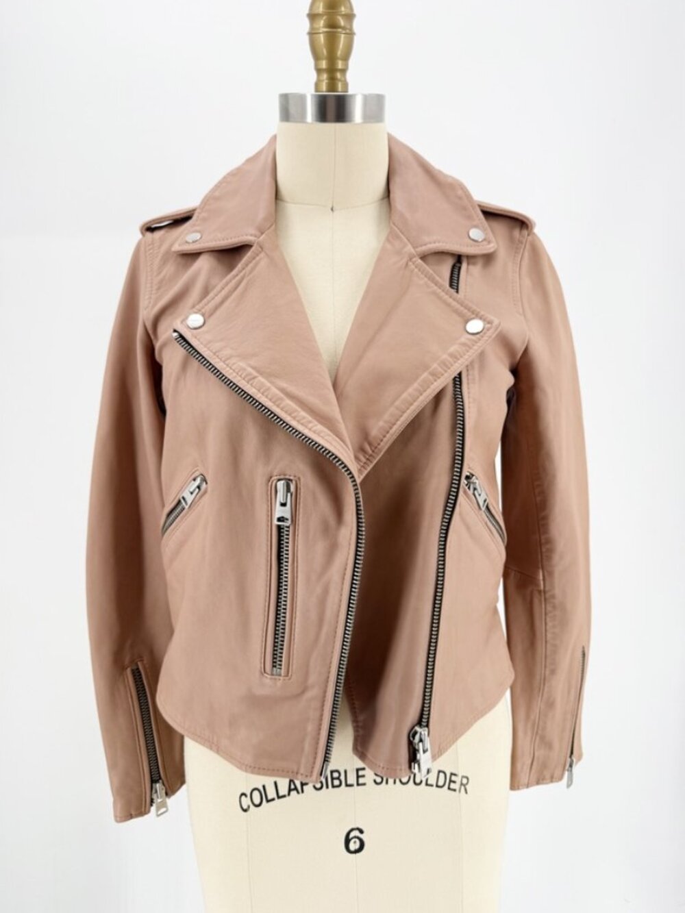 AllSaints Dalby Leather Biker Jacket in Blush Pink - Size US 4 - Picture 2 of 16